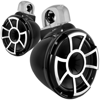 REV 10 B-FC SA V2 | Revolution Series 10" Black Tower Speakers With Silver Aluminum Fixed Clamps For Tube Diameter 1 7/8” To 3”