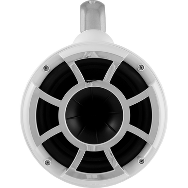 REV 8 W-FC SA V2 | Wet Sounds Revolution Series 8" White Tower Speakers With Silver Aluminum Fixed Clamps For Tube Diameter 1 7/8” To 3”