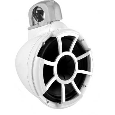 REV 10 W-FC SA V2 | Revolution Series 10" White Tower Speakers With Silver Aluminum Fixed Clamps For Tube Diameter 1 7/8” To 3”