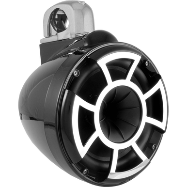 REV 8 B-FC SA V2 | Revolution Series 8" Black Tower Speakers With Silver Aluminum Fixed Clamps For Tube Diameter 1 7/8” To 3”