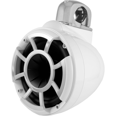 REV 8 W-FC SA V2 | Wet Sounds Revolution Series 8" White Tower Speakers With Silver Aluminum Fixed Clamps For Tube Diameter 1 7/8” To 3”