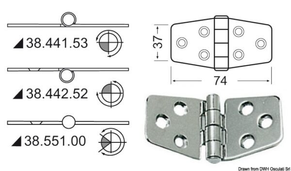 Hinge Standard Pin 74x37 mm Part No: 38.441.54