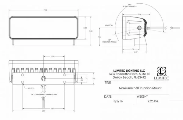 Maxillume h60 Trunnion Mount LED Flood Light - White SKU 101334