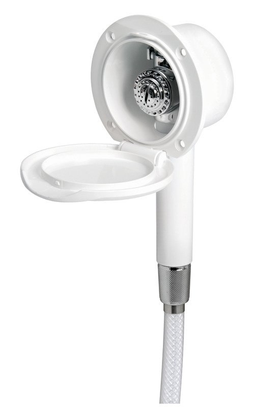 Classic EVO deck shower for bulkhead mounting with Mizar push-button shower