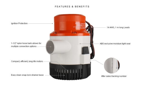Model -SFBP1-G3500-01-01 Series 3500GPH Seaflo Bilge Pump 12V