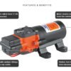 Model -SFDP1-005-070-23A - Automatic Demand Diaphragm Pump 12v Seaflo
