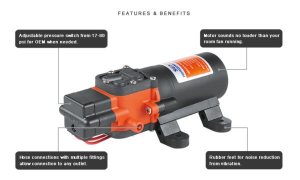Model -SFDP1-005-070-23A - Automatic Demand Diaphragm Pump 12v Seaflo
