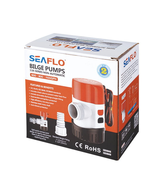 1-221222162ZU43 Model -SFBP1-G600-13A-13 Series 12V 600GPH Seaflo Non-Automatic Bilge Pumps