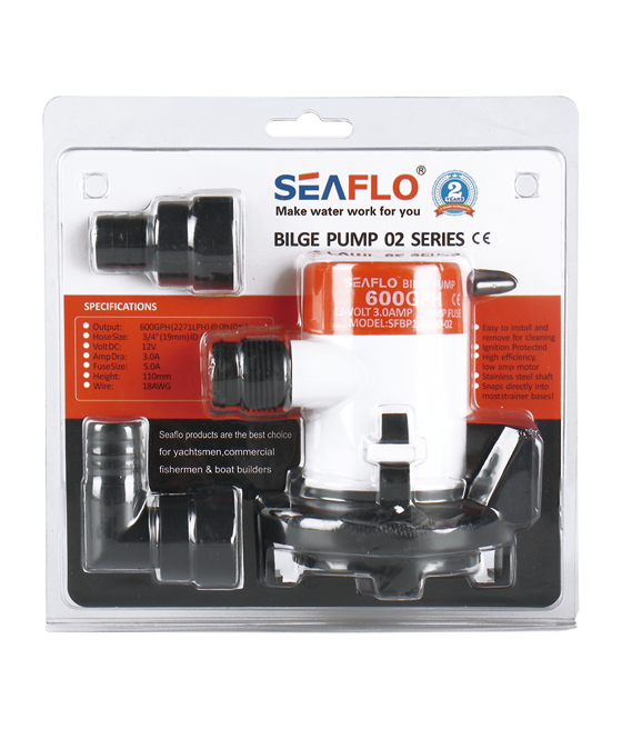 Model -SFBP1-G600-02-02 Series 600GPH Seaflo Bilge Pump 12V
