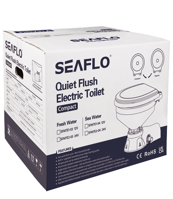 Model -SFMTE1-03-12V-SEAFLO Quiet Flush Electric Toilet-Freshwater(Compact)